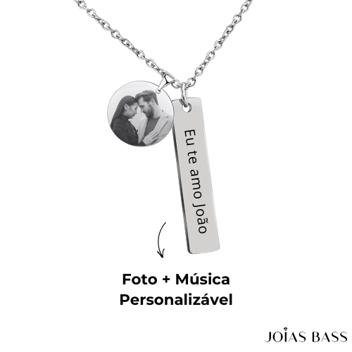 Colar Placa - Foto + Escrita Personalizável