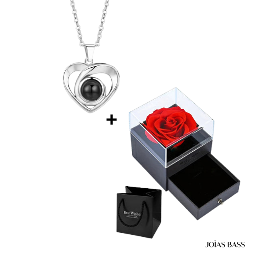 Conjunto Colar Momentos Eternos + Caixa Rosa - Foto Personalizável