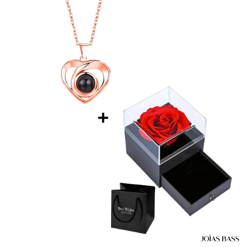 Conjunto Colar Momentos Eternos + Caixa Rosa - Foto Personalizável