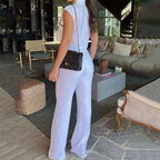 Conjunto Feminino Polo Sem Manga e Calça Cintura Média