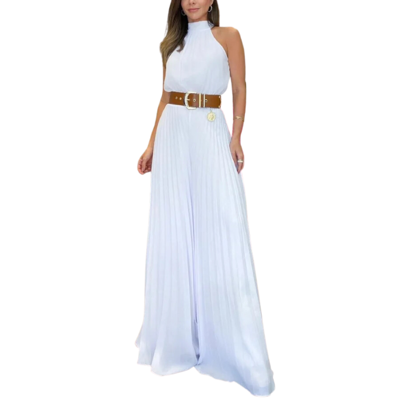 Macacão Feminino Sem Manga Acinturado Plissado