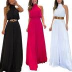 Macacão Feminino Sem Manga Acinturado Plissado