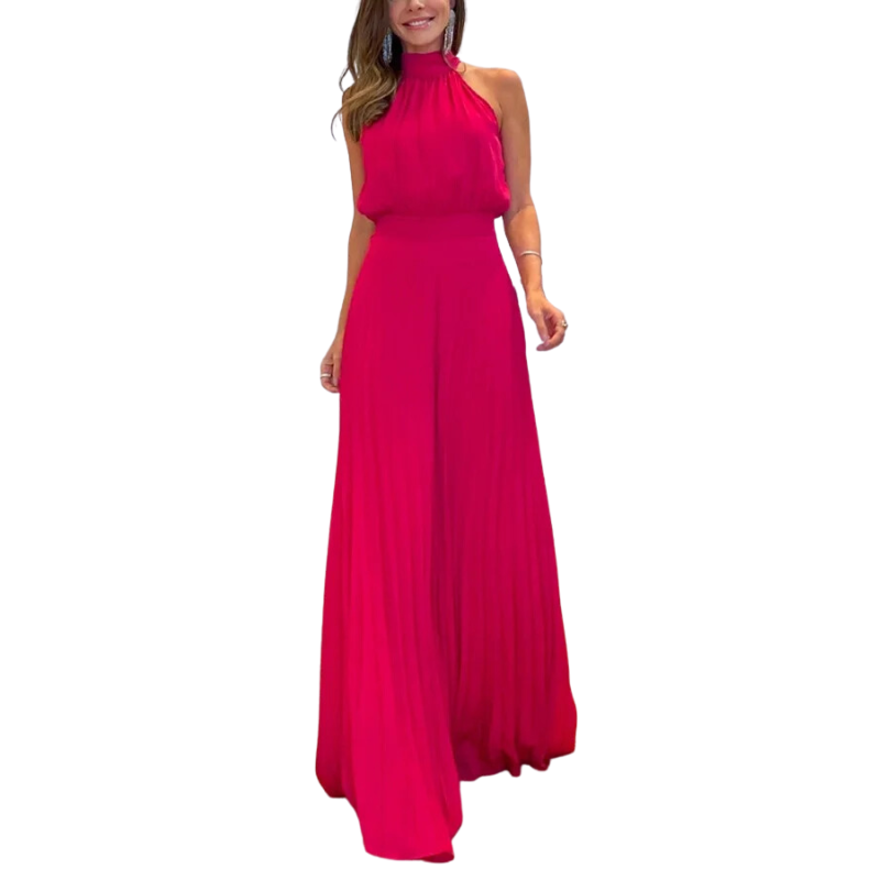 Macacão Feminino Sem Manga Acinturado Plissado