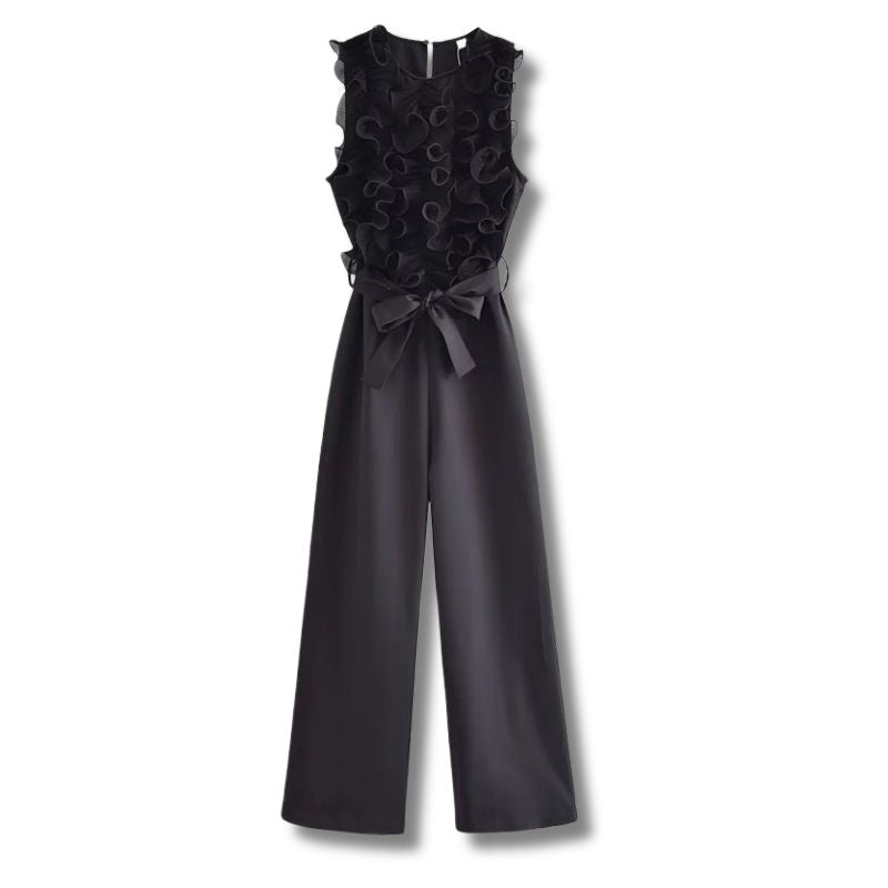 Macacão sem Manga Babado Plissado com Strech