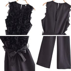 Macacão sem Manga Babado Plissado com Strech