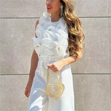 Macacão sem Manga Babado Plissado com Strech