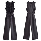 Macacão sem Manga Babado Plissado com Strech