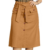 Saia Casual Cintura Alta Botões e Bolsos