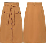 Saia Casual Cintura Alta Botões e Bolsos