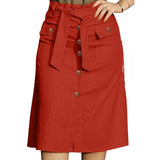 Saia Casual Cintura Alta Botões e Bolsos