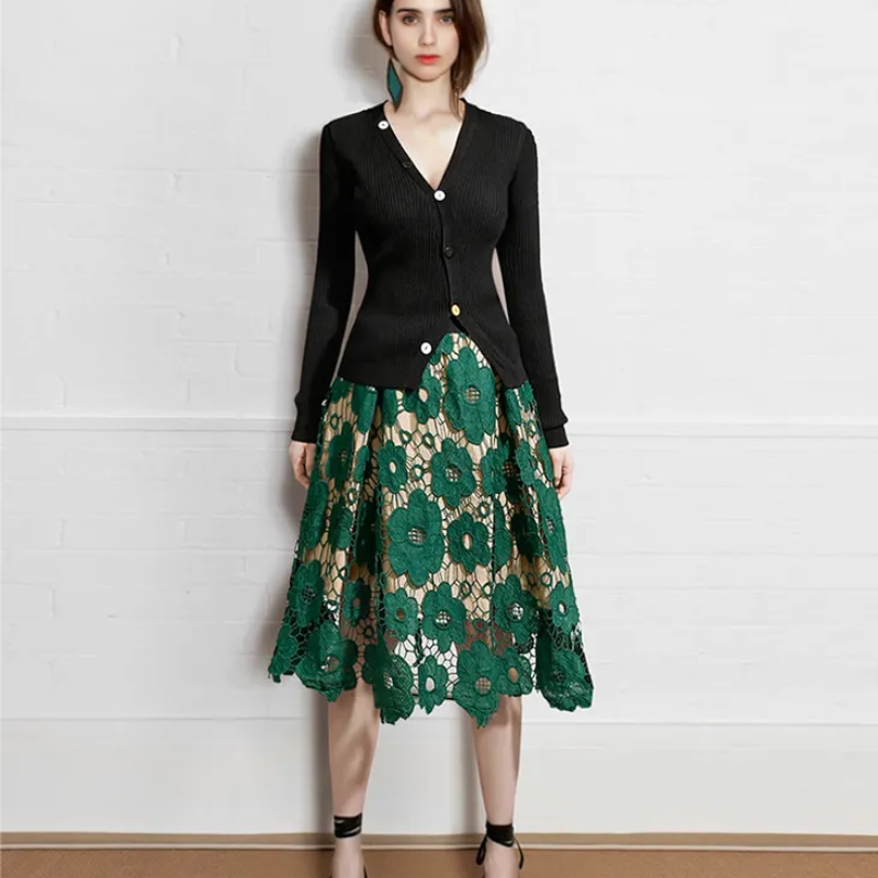 Saia Midi de Renda Boho