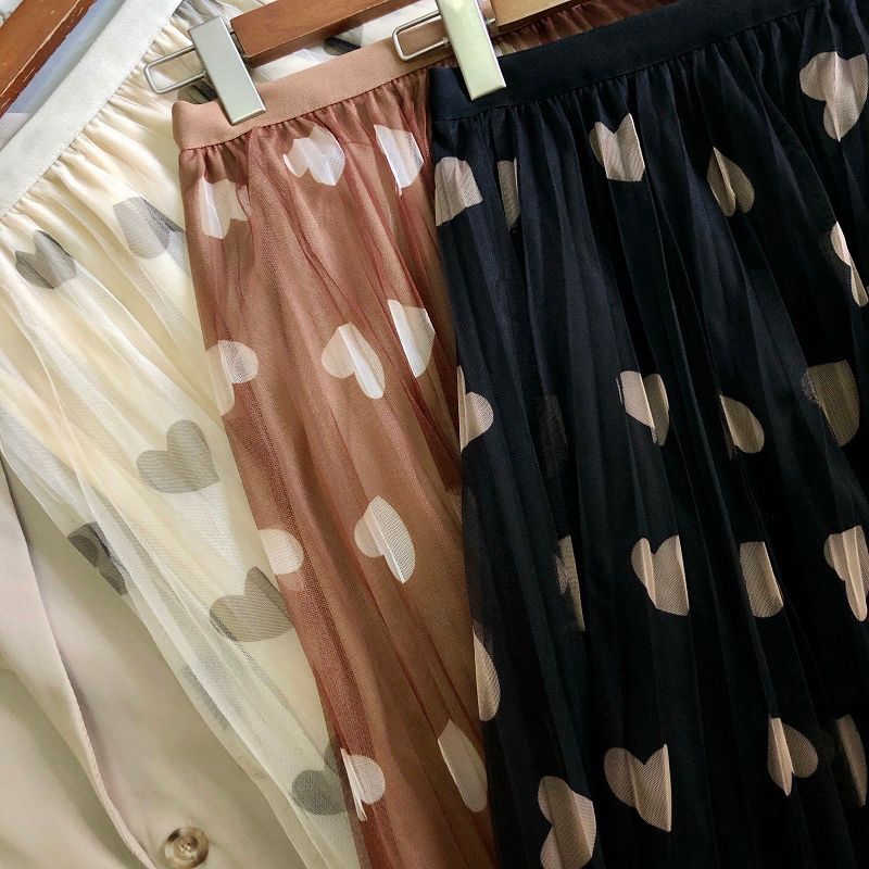 Saia Midi de Tule Plissada Coração