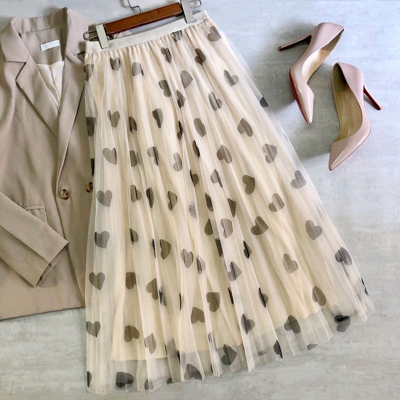 Saia Midi de Tule Plissada Coração