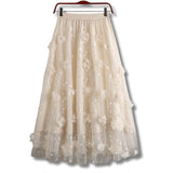 Saia Midi de Tule Renda Floral