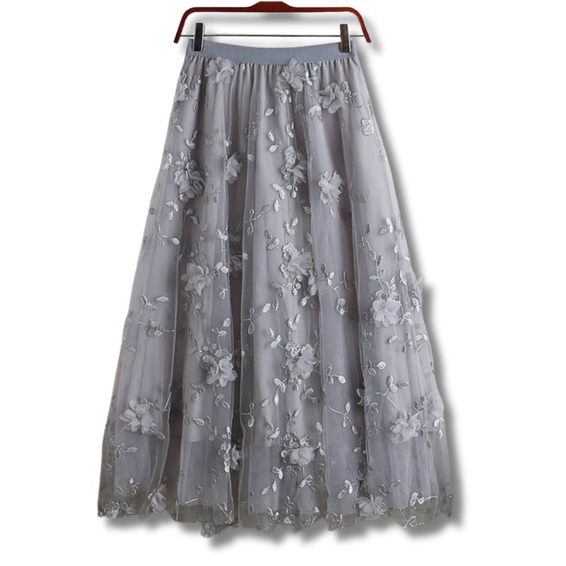 Saia Midi de Tule Renda Floral