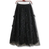 Saia Midi de Tule Renda Floral