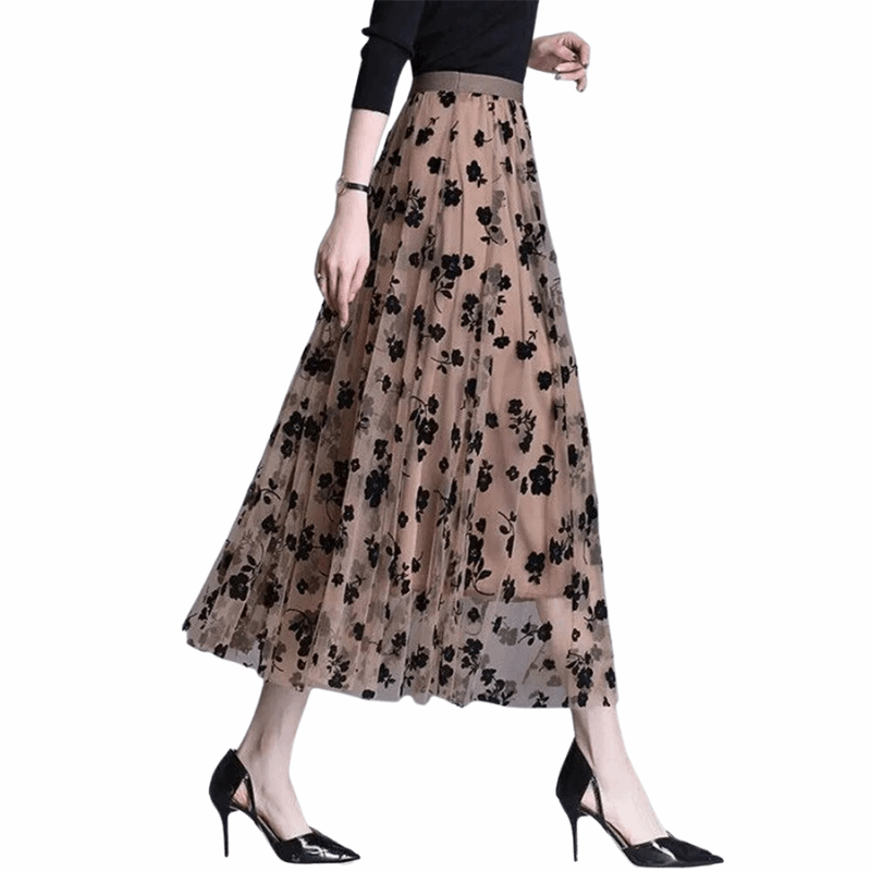 Saia de Tule Floral Midi