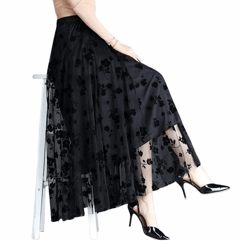 Saia de Tule Floral Midi