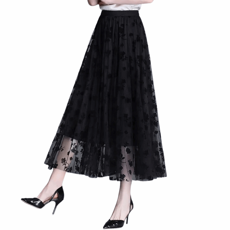 Saia de Tule Floral Midi